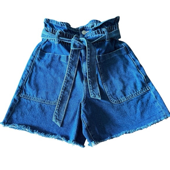 Zara High Waist Paperbag Denim Shorts with Belt Size 2 - Picture 4 of 11